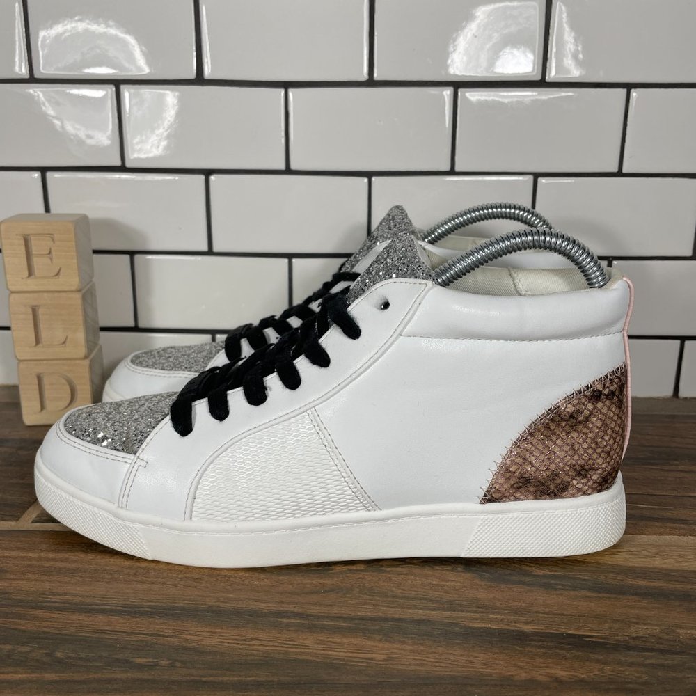 Circus Sam Edelman Deszi Womens Sz 7.5 Shoes White Silver Glitter Casual Sneaker